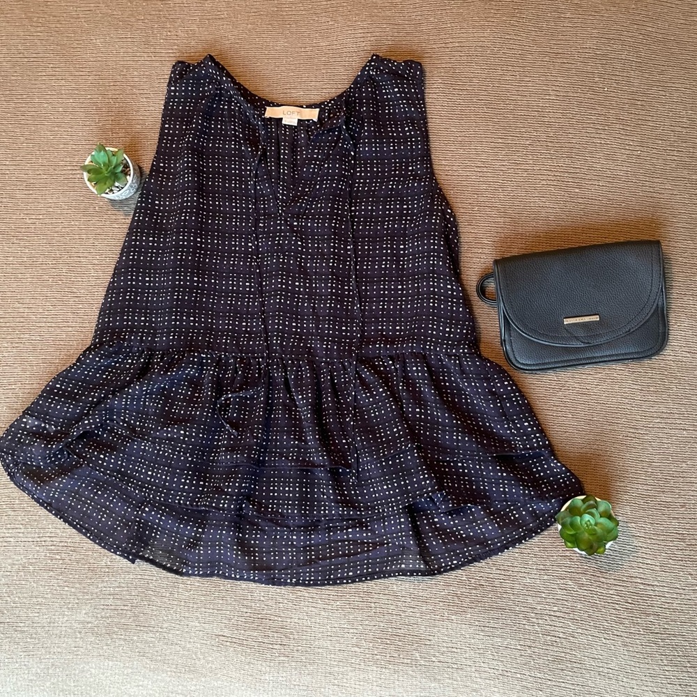 Loft Navy/Black Patterned Sleeveless Blouse